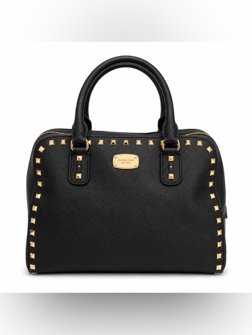 Michael Kors Black leather Satchel Gold Stud structured tote - Picture 2 of 11
